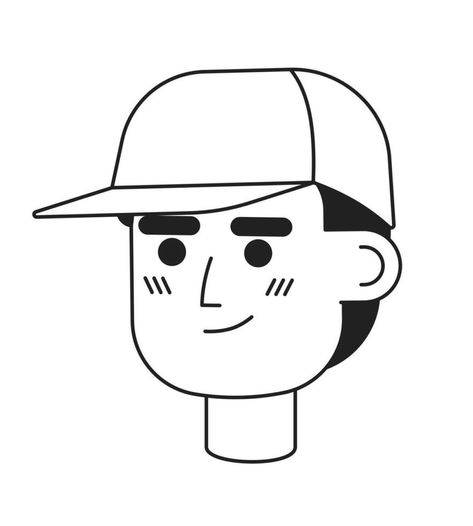 Confident smiling coach man wearing baseball cap monochrome flat linear character head. Courier. Editable outline hand drawn human face icon. 2D cartoon spot vector avatar illustration for animation Men Wearing Caps, Cap Illustration, Avatar Illustration, Doodle Animation, Character Head, Cap Drawing, Illustration Outline, 2d Cartoon, Random Kid