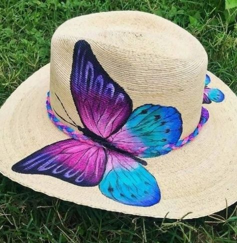 Pola Topi, Butterfly Handmade, Canvas Bag Design, Kids Dress Collection, Painted Hats, Hat Decoration, Painted Tote, Painted Bags, Painted Scarf