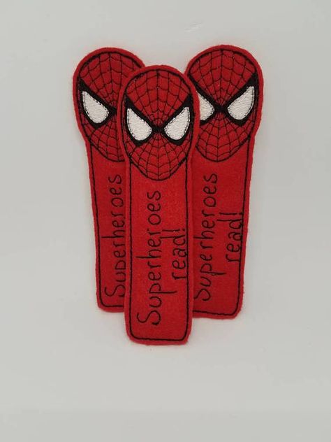 Spider Man Bookmark, Felt Book Marks, Embroidered Spider, Craft Drawing, Felt Bookmark, Felt Book, Felt Craft, Book Marks, Red Felt