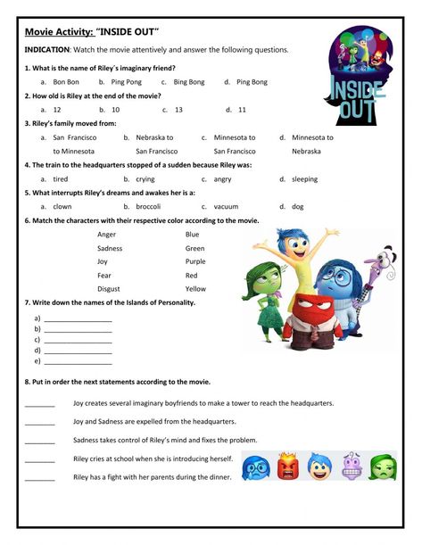 Inside Out Worksheets Free Printable, Inside Out 2 Activities, Inside Out Worksheets, Inside Out Activities, Inside Out Coloring Pages, Inside Out Emotions, Only Music, Movie Inside Out, Calendar Math