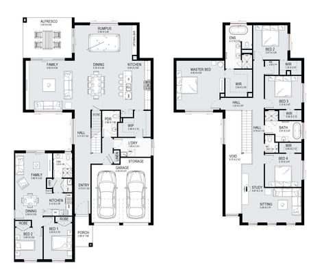 Melody Dual 45 | Kurmond Homes Dual Living House Plans Australia, Dual Living House Plans, Multigenerational House Plans, House Plans Australia, Double Storey House Plans, Multigenerational House, Large Floor Plans, Double Storey House, Two Story House Plans