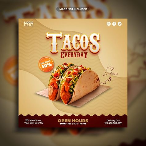 Taco Poster Design, Taco Poster, Design Motivation, Social Medi, Creative Media, Flyer Ideas, Social Post, Food Poster Design, Taco Bell