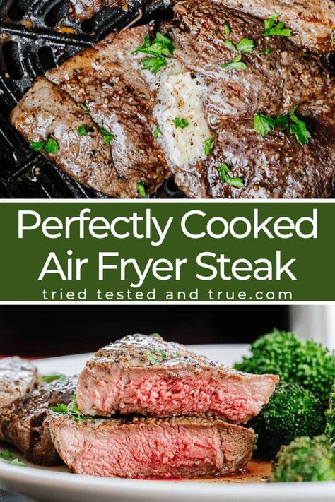 Air Fryer Steak - How to make a Sirloin taste EXPENSIVE with this tip! Air Fry Steak, Air Fried Green Beans, Ways To Cook Steak, Pork Steak Recipe, Cooking Steak, Frozen Steak, Air Fryer Steak, Steak Tips, Cooks Air Fryer