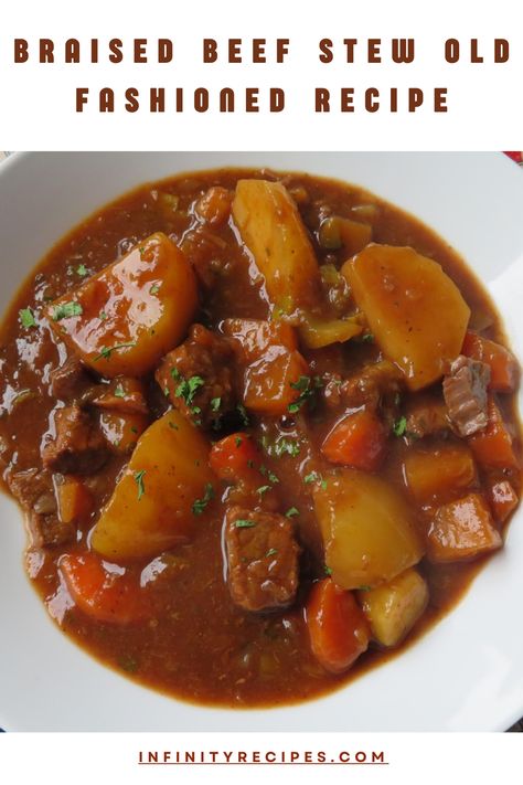 Old-fashioned beef stew is so thick and hearty, and bursting with flavor! It's the ultimate comfort food with tender chunks of beef . Ingrédients Viandes • 2 lbs Beef stew meat Fruits et légumes • 4 Carrots • 4 stalks Celery • 1 Onion, large • 1 tsp Parsley, dried • 3 Potatoes, large • 1 tsp Rosemary, dried Conserves • 4 cubes Beef bouillon Aides culinaires et épices • 1/2 tsp Black pepper, ground • 2 tsp Cornstarch Huiles et vinaigres • 3 tbsp Vegetable oil Liquides • 4 1/8 cups Water Braised Beef Stew, Old Fashioned Beef Stew, Apple Cider Juice, Old Fashioned Recipe, Homemade Soup Recipe, Parsley Potatoes, Savory Herb, Beef Stew Meat, Stew Meat