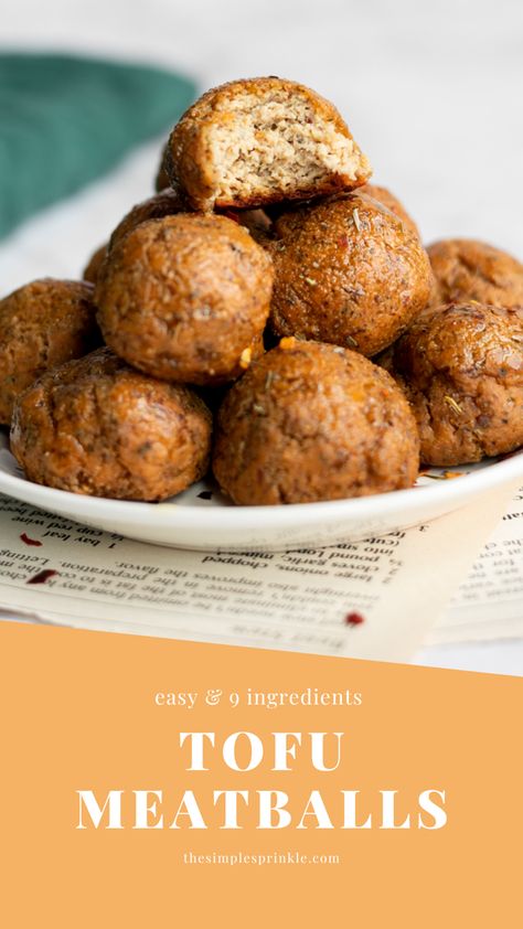 vegan tofu meatballs assembled on a small plate in a pyramid shape with a bite in the top meatball Tofu Meatballs, Vegan Meatballs Recipe, Vegan Entree Recipes, Vegan Meatballs, Plant Based Diet Recipes, Vegan Entree, Meatballs Easy, Meat Alternatives, Meatballs Recipe