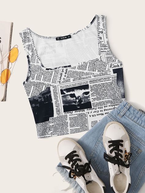 Neck Workout, Newspaper Print, Newspaper Printing, Summer Crop Tops, Crop Tank Top, Sweet Dress, Tank Top Cami, Comfy Outfits, Cropped Tank Top