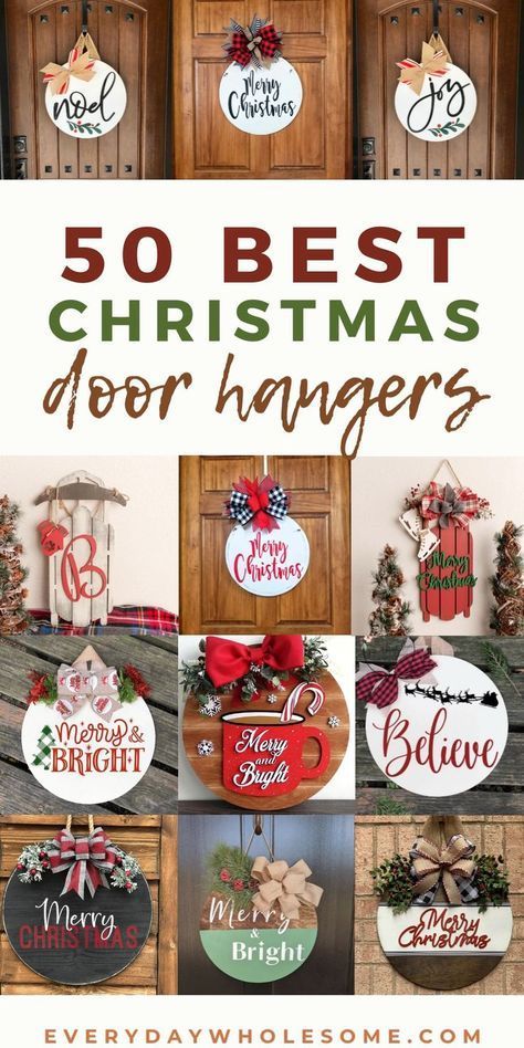 You have to see these 50 Christmas door hangers for your holiday front porch and door design. You'll love these Christmas wreath ideas, DIY or purchase from these amazing shops! Christmas wreaths and door hangers Diy Christmas Plaques Wooden Signs, Round Wooden Door Hangers Diy Christmas, Christmas Wooden Rounds, Crafts With Wooden Circles, Circle Wooden Signs, Round Boards Ideas, Circle Signs Wooden Diy, Round Signs Wood Diy, Wooden Circle Crafts