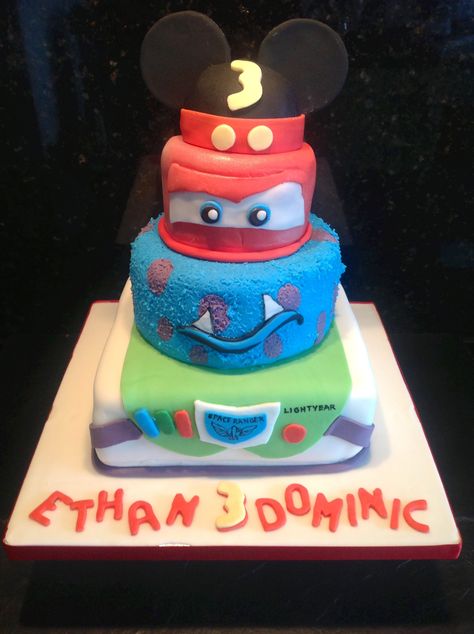 Disney Themed Cakes - A double celebration using the boys favourite films Pixar Cake, Disney Cars Birthday Party, Pastel Rainbow Cake, Disney Themed Cakes, Cars Birthday Party, Movie Cakes, Disney Cars Birthday, Cars Birthday Party Disney, Car Cake