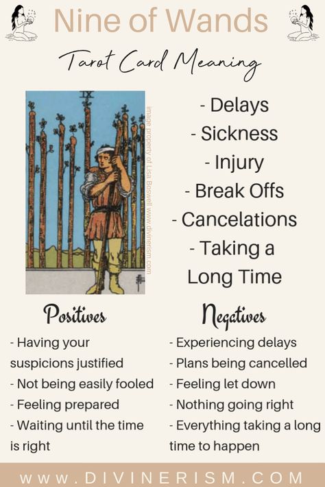 9 Of Wands Tarot Meaning, Nine Of Wands Tarot Meaning, Eight Of Wands Tarot Meaning, Nine Of Wands Tarot, Astrology Explained, Tarot Tutorial, Tarot Suits, Tarot Card Meanings Cheat Sheets, Nine Of Wands