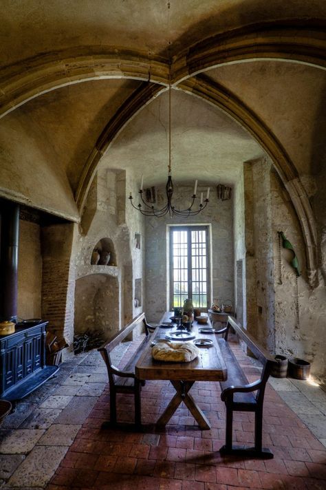 Old Stone House Interior Design, Old Castles Interior, Romanesque Architecture Interior, Old Building Interior Design, Monastery Aesthetic Home, Medieval Architecture Interior, Monestary Interior Design, Italian Castle Interior, Old Stone Houses Interior