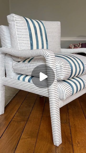 Upholstery Studio, Armchair Upholstery, Stripe Fabric, Chair Upholstery, Striped Fabrics, A Chair, Furniture Makeover, Diy Home Decor, Furniture Design