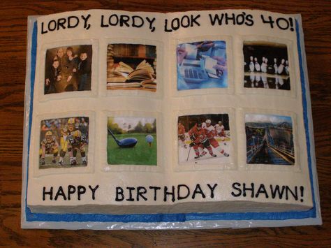 Lordy, Lordy, Look Who's 40! Picture Album Birthday Cake Lordy Lordy Look Whos 40 Cake, Lordy Lordy Look Whos 40, Happy Birthday Shawn, 40 Cake, 40th Cake, Picture Album, Picture Albums, Birthday Idea, Birthday Cakes