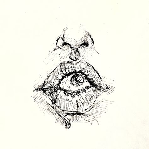 Eye In Mouth Drawing, Mouth Sketches, Cross Hatching Drawing, Hatch Art, Hatch Drawing, Mouth Painting, Eyes Realistic, Ink Sketchbook, Eyeball Art