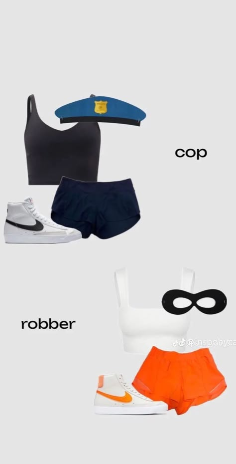 Halloween Bff, Cute Easy Halloween Costumes, Fun Halloween Outfits, Halloween Duo, Teenage Halloween Costumes, Bff Matching Outfits, Halloween Fits, Police Cops, Friend Costumes