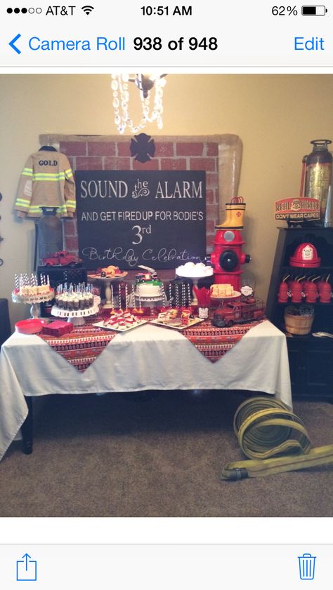 Dessert table fireman birthday 40th Birthday Ideas For Men Firefighter, Fireman Bachelorette Party, Fire Captain Promotion Party, Firefighter Promotion Party, Fire Fighter Graduation Party Ideas, Firefighter Retirement Party Ideas, Fireman Retirement Party, Grooms Cake Tables, Firefighter Graduation