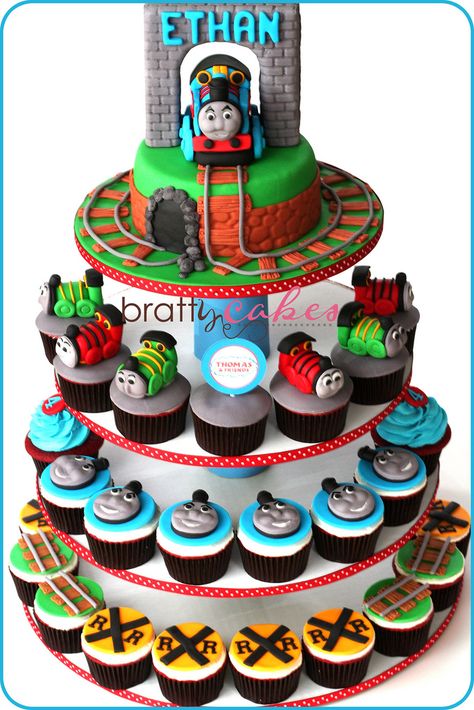 https://flic.kr/p/8Pqe6S | Thomas and Friends Cupcake Tower | Made for a little boy's 4th bday! Thomas Cupcakes, Thomas The Train Birthday Cake, Thomas And Friends Cake, Thomas Birthday Cakes, Thomas Train Birthday, Thomas The Train Birthday, Thomas Train Cake, Thomas Birthday Parties, Thomas Cakes