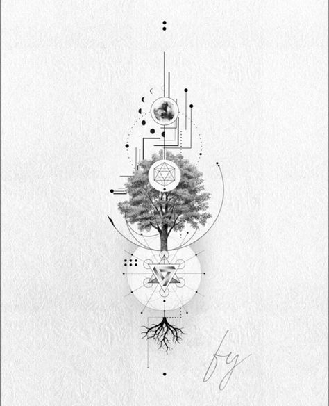 Geometric Tattoo Tree, Geometric Tattoo Hand, Sacred Art Tattoo, Unique Half Sleeve Tattoos, 42 Tattoo, Geometric Line Tattoo, Sketch Style Tattoos, Geometric Sleeve Tattoo, Greek Mythology Tattoos