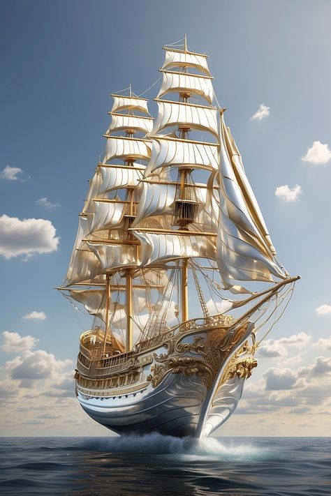 Fantasy Ships Art, Fantasy Boat, Ghost Ship Art, Fantasy Ship, Ship Wallpaper, Pirate Ship Art, Boat Cartoon, Model Sailing Ships, Poseidon Tattoo