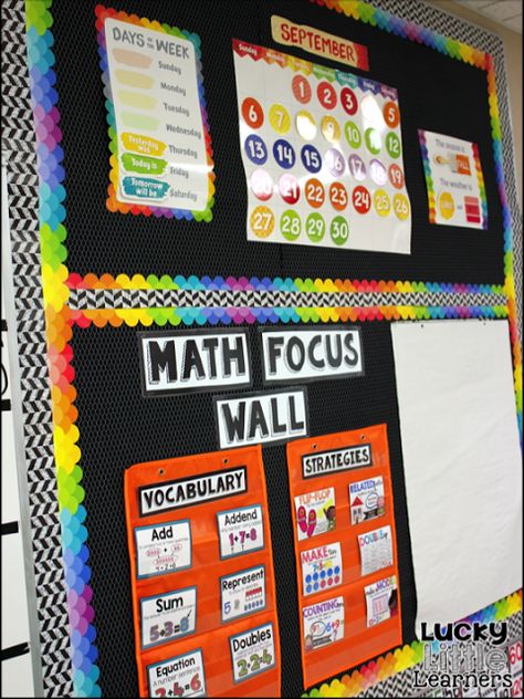 2015-2016 Classroom Reveal Data Walls, Math Focus Walls, Focus Walls, Vocabulary Strategies, Envision Math, Math Wall, Focus Wall, Third Grade Classroom, 4th Grade Classroom