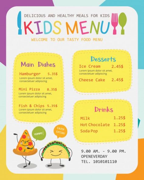 Printable Kids Menu Design Template Excel Sample Posted by Albert Sulton. Kids menu design template, The very first thing most prospective visitors to your restaurant will do, until they walk in the door, is examine your own... Kids Menu Ideas Restaurants, Kids Menu Design, Kids Restaurants, Menu Design Template, Restaurant Menu Template, Fancy Restaurants, Menu Cover, Desserts Menu, Kids Menu