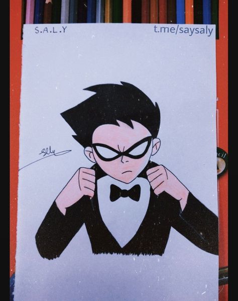 Teen Titans Go Drawing, Teen Titans Drawing, Teen Titans Drawings, Robin Drawing, Titans Robin, Batman Doodle, Teen Titans Go Robin, Cartoon Doodles, Art Competition Ideas