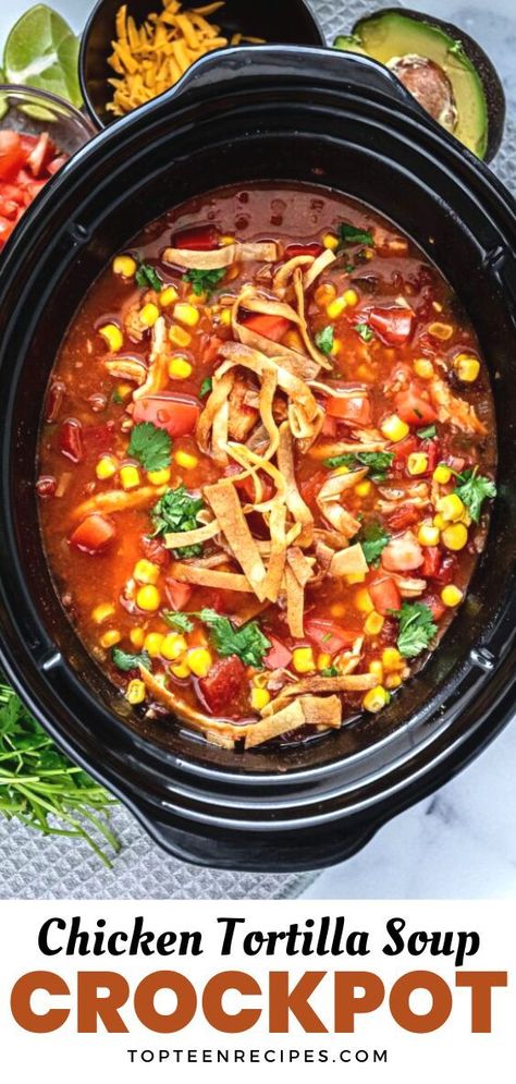 Growing up in a community with a strong Latin influence, Mexican food was a staple. One of my favorite meals was chicken tortilla soup, but I always thought it was an all-day recipe to make until I discovered I could actually make a slow cooker chicken tortilla soup. Tortilla Soup Crockpot, Crockpot Chicken Tortilla Soup, Crock Pot Chicken Tortilla Soup, Chicken Tortilla Soup Crock Pot, Slow Cooker Chicken Tortilla Soup, Chicken Tortillas Soups Recipe, Tortilla Soup Recipe, Mexican Soup, Crock Pot Chicken