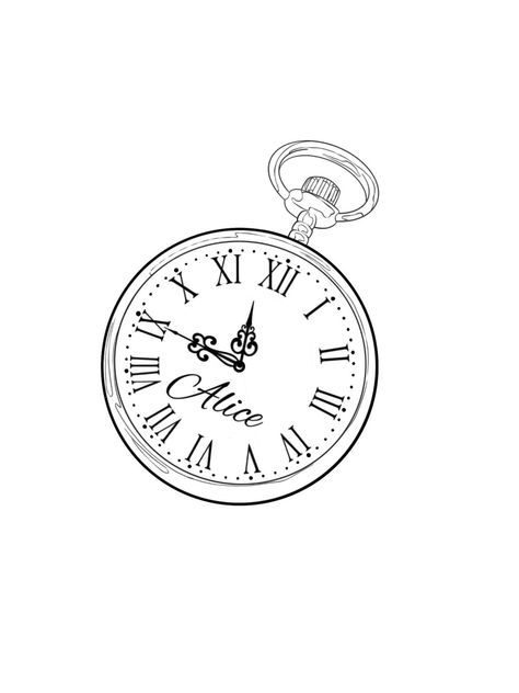 Clock Outline Tattoo, Clock Tattoo Design Simple, Pocket Watch Drawing Sketches, Pocket Watch Outline, Pocket Watch Sketch, Pocket Watch Tattoo Stencil, Clock Tattoo Drawing, Stopwatch Tattoo, Stop Watch Tattoo