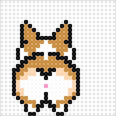 Corgi Perler Bead Patterns, Perler Bead Corgi, Corgi Pixel Art, Capybara Perler Beads, Indoor Dog House Ideas, Dog Houses Diy, Perleplader Ideas Cute, Dog Houses For Big Dogs, Under The Stairs Dog House