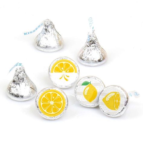 PRICES MAY VARY. So Fresh - Lemon Round Candy Favor Labels INCLUDES 108 round candy stickers - perfect for styling adorable baby, bridal shower or birthday party candy favors. Round candy labels will fit a variety of small candies with a flat, round bottom, such as chocolate candy, wrapped peppermints or gold-wrapped caramel candies. So Fresh - Lemon small, round candy stickers MEASURE .75 inches diameter and will quickly add a personal touch to all your sweet treats at the party. EASY PARTY DEC Hershey Kisses Party Favors, Lifesaver Candy, Lemon Themed Bridal Shower, Hershey Kiss Stickers, Easy Party Decorations, Lemonade Party, Candy Birthday Party, Lemon Lemonade, Candy Labels