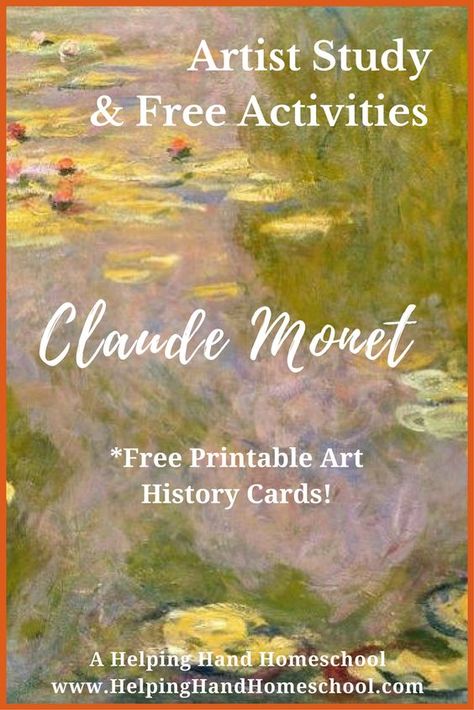 Claude Money Monet Art Projects For Kids, Monet Art Projects, Free Unit Study, Painting Model, Art Docent, Art Sub Plans, Artist Study, Study Cards, Montessori Art