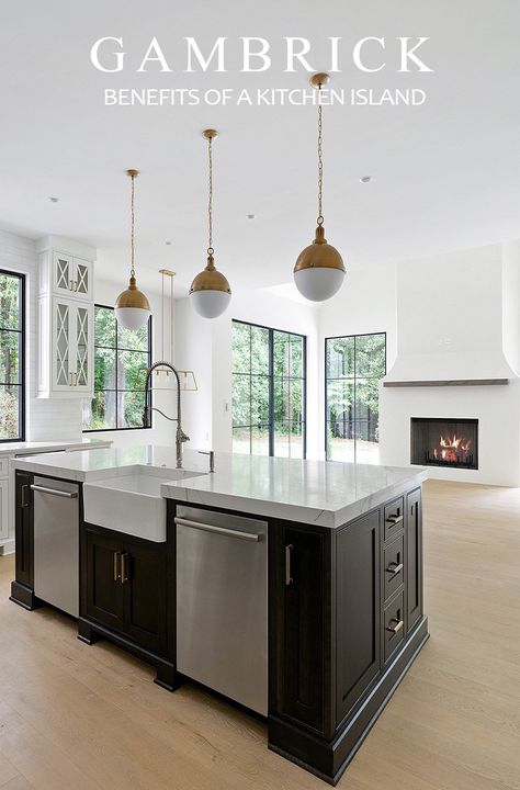 black kitchen island with a marble quartz countertop. white farmhouse sink. Stainless steel. Black And White Quartz Countertops, Island Remodel Ideas, Black Island Kitchen, Kitchen Island Remodel Ideas, Black And White Quartz, Marble Quartz Countertop, Kitchen Island Remodel, White Apron Sink, Island Kitchen Ideas