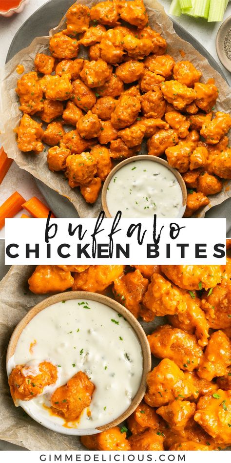 Buffalo Chicken Bites Buffalo Bites Chicken, Buffalo Chicken Meals, Buffalo Chicken Dinner Ideas, Buffalo Chicken Recipes Healthy, Spicy Chicken Bites, Garlic Bites, Creamy Honey Mustard Chicken, Buffalo Chicken Recipe, Fast And Easy Dinner