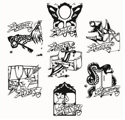 Seven Deadly Sins Tattoo Design, 7 Deadly Sins Tattoo Ideas, Seven Deadly Sins Tattoo Ideas, 7 Sins Tattoo, Seven Deadly Sins Art, Seven Deadly Sins Symbols, 7 Deadly Sins Tattoo, Deadly Sins Tattoo, Sins Tattoo