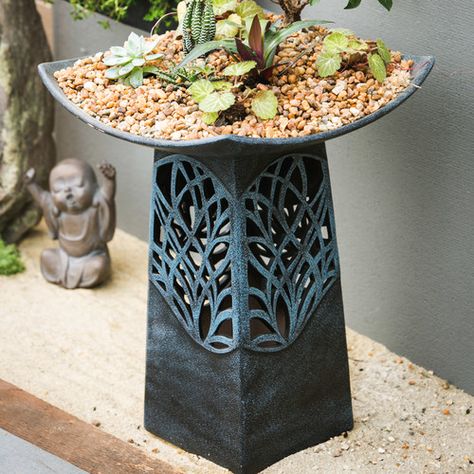 Found it at Wayfair - Intricate LED Hand Glazed Ceramic Birdbath Ceramic Birdbath, Unique Bird Baths, Ceramic Bird Bath, Glazed Bowl, Garden Stand, Sculptures Céramiques, Pottery Handbuilding, Garden Pottery, Slab Pottery