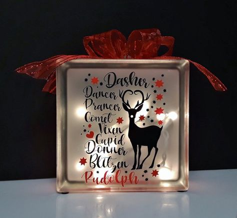 Vase Craft Ideas, Cricut Glass Blocks, Christmas Glass Blocks, Decorative Glass Blocks, Glass Block Ideas, Glass Block Crafts, Lighted Glass Blocks, Snow Place, Dashing Through The Snow