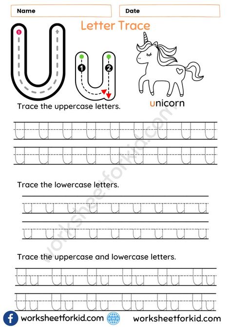 Letter Tracing Worksheets U Alphabet Worksheets For Kindergarten, Trace Worksheet, Worksheet Alphabet, Kindergarten Alphabet, Alphabet Worksheets Kindergarten, Alphabet Kindergarten, Colorful Borders Design, Letter Tracing Worksheets, Letter Tracing