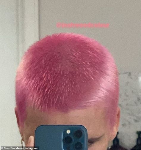 Pink Buzzcut Men, Cruz Beckham, Bleached Hair Men, Shaved Head Designs, Buzz Cut Hairstyles, Dyed Hair Men, Shaved Hair Designs, Buzzed Hair, Men Hair Color