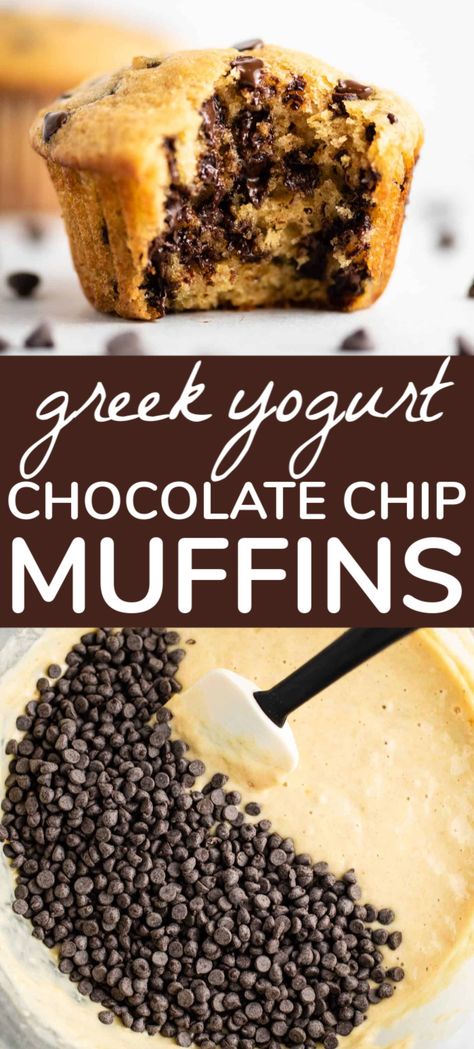 Muffins Made With Greek Yogurt, Greek Yogurt Chocolate, Chocolate Chip Muffins Recipe, Yogurt Chocolate, Greek Yogurt Muffins, Chocolate Chip Muffin Recipe, Yummy Healthy Breakfast, Greek Yogurt Recipes, Yogurt Recipes