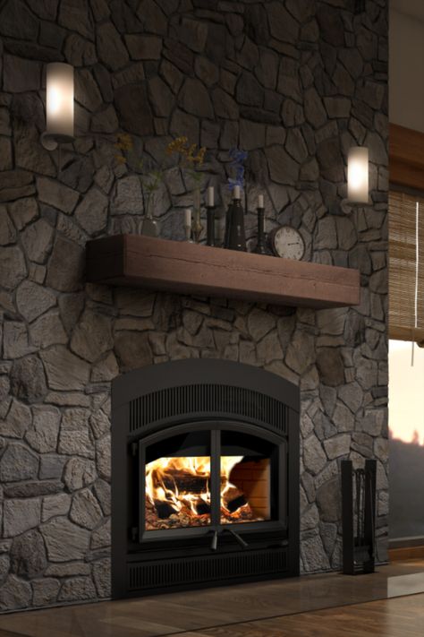 High Efficiency Wood Fireplace, Large Glass Doors, Fireplace Glass Doors, Wood Heater, Combustion Chamber, Wood Fireplace, Fireplace Inserts, Cool Beds, Wood Burning Fireplace