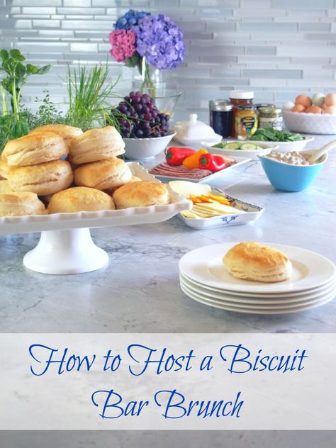 How to Host a Biscuit Bar Brunch - Hot buttermilk biscuits, light sausage gravy, ad loads of other delicious toppings make entertaining a breeze! @comfortdomestic Biscuit Bar Brunch, Quick Muffins, Jelly Bars, Bagel Bar, Toppings Bar, Homemade Biscuits Recipe, Biscuit Bar, Savoury Biscuits, Recipes With Few Ingredients