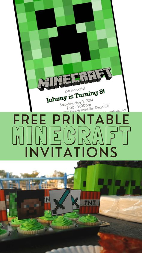 Free Printable Minecraft Party Invitations - Customize Your Own birthday party invite with this template Free Printable Minecraft, Minecraft Party Invitations, Minecraft Party Printables, Minecraft Party Favors, Printable Minecraft, Minecraft Invitations, Minecraft Birthday Invitations, Birthday Party Invitations Free, Minecraft Printables