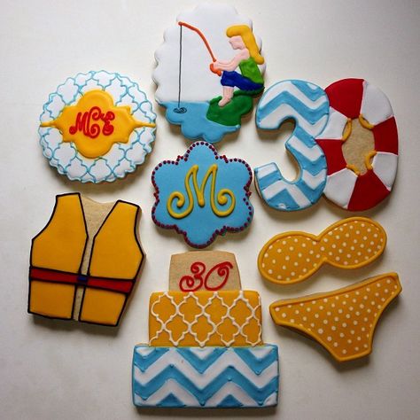 Lifeguard Cookies, 60th Birthday Cookies, Fishing Cookies, Awesome Cookies, 30th Bday Party, Lake Party, Fish Cookies, Alphabet Cookies, Baking Art