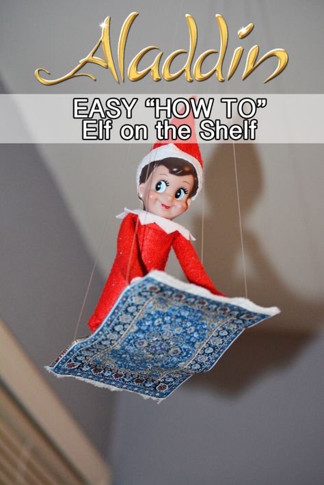 Elf on the Shelf Aladdin Flying Carpet! PLUS tons of other Elf on the Shelf Ideas! www.enzasbargains.com/elf-on-the-shelf-aladdin-flying-carpet/ Carpet Aladdin, Evil Elf, Aladdin Carpet, Elf Stuff, Buddy Elf, Shelf Inspiration, Elf Magic, Awesome Elf On The Shelf Ideas, Elf Props