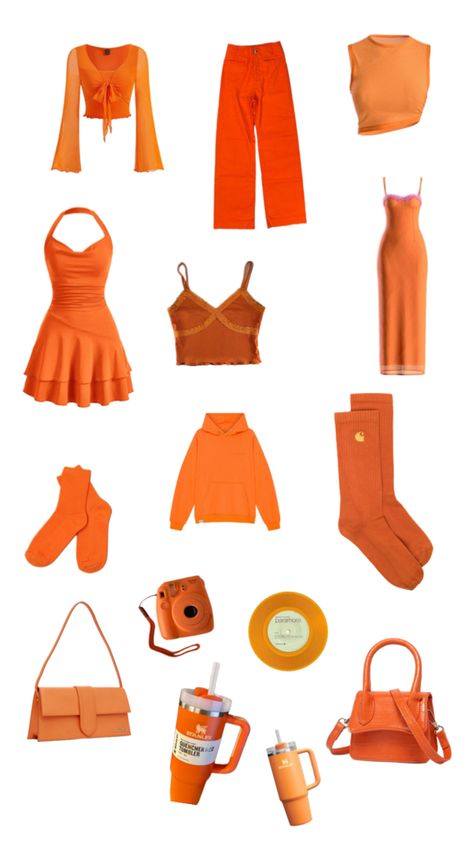 #orange #color #aesthetic #clothing #stanelycups #flasks #bags #fashion #shirts #hoodie Orange Fashion Aesthetic, Orange Color Aesthetic, Black And Orange Outfit, Orange Outfit Aesthetic, Orange Clothes, Color Aesthetic, Orange Fits, Orange Outfit, Fashion Shirts