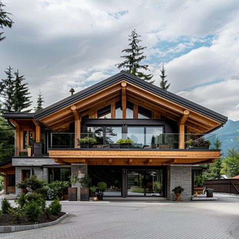 Chalet: Architecture, History, Sustainability, Materials, And Typical Prices Chalet Exterior Design, Modern House Nature, Mountain Farmhouse Exterior, Wood Stone House, Modern Chalet Exterior, Swiss Chalet House Exterior, Swiss Chalet Exterior, Modern Chalet Architecture, Modern Mountain Chalet