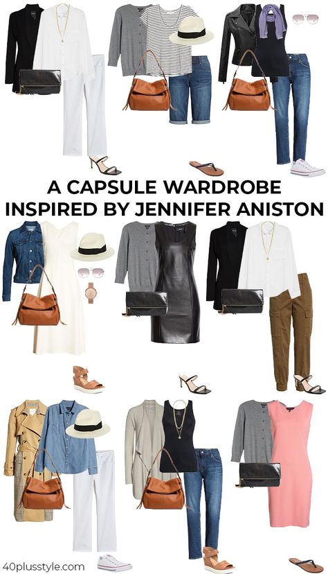 Classic Fashion Over 50 Fifty Not Frumpy, Jennifer Aniston Capsule Wardrobe 2022, Evening Capsule Wardrobe, Jennifer Aniston Classic Style, Wardrobe For Women In Their 30s, Natural Classic Capsule Wardrobe, Jennifer Aniston Clothes Style, Classic Fashion Style 2023, Classic Elegant Summer Style