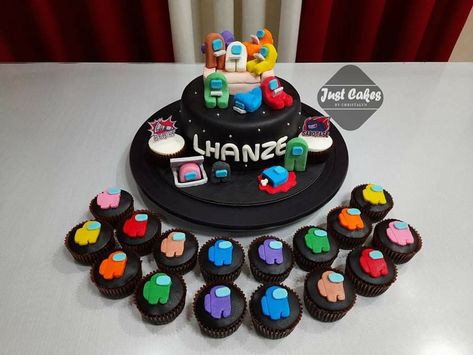 Among Us Birthday Cake, Kek Birthday, Among Us Birthday, 9th Birthday Cake, Theme Birthday Cake, Pig Birthday Cakes, Fondant Cake Designs, Cake And Cupcakes, Funny Birthday Cakes