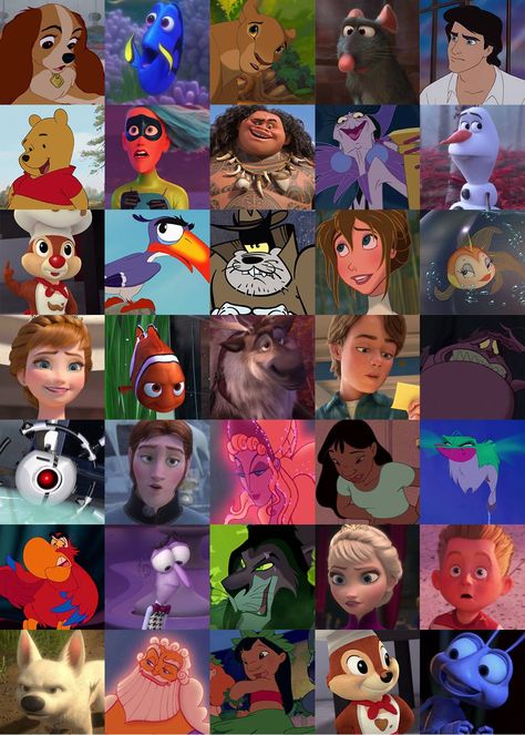 Disney Characters Together, All The Disney Characters, Disney Characters Images, Animated Cartoon Movies, Disney Challenge, Alice In Wonderland Illustrations, Disney Collage, Disney Villains Art, Classic Cartoon Characters