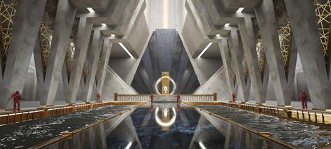 ArtStation - Golden throne Golden Throne, Scifi Interior, Sci Fi Architecture, Sci Fi Landscape, Building Concept, Throne Room, Architecture Design Concept, Brutalist Architecture, Fantasy City