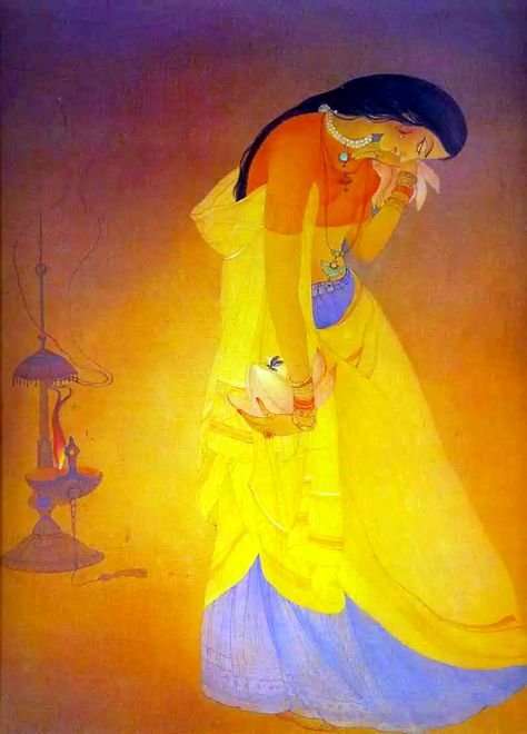 Radhika -  artist Chugtai M.A.R  (1899-1975) South Asian Art, Gallery Of Modern Art, Indian Folk Art, Eastern Art, Indian Artist, Indian Paintings, Indian Art Paintings, Krishna Art, India Art